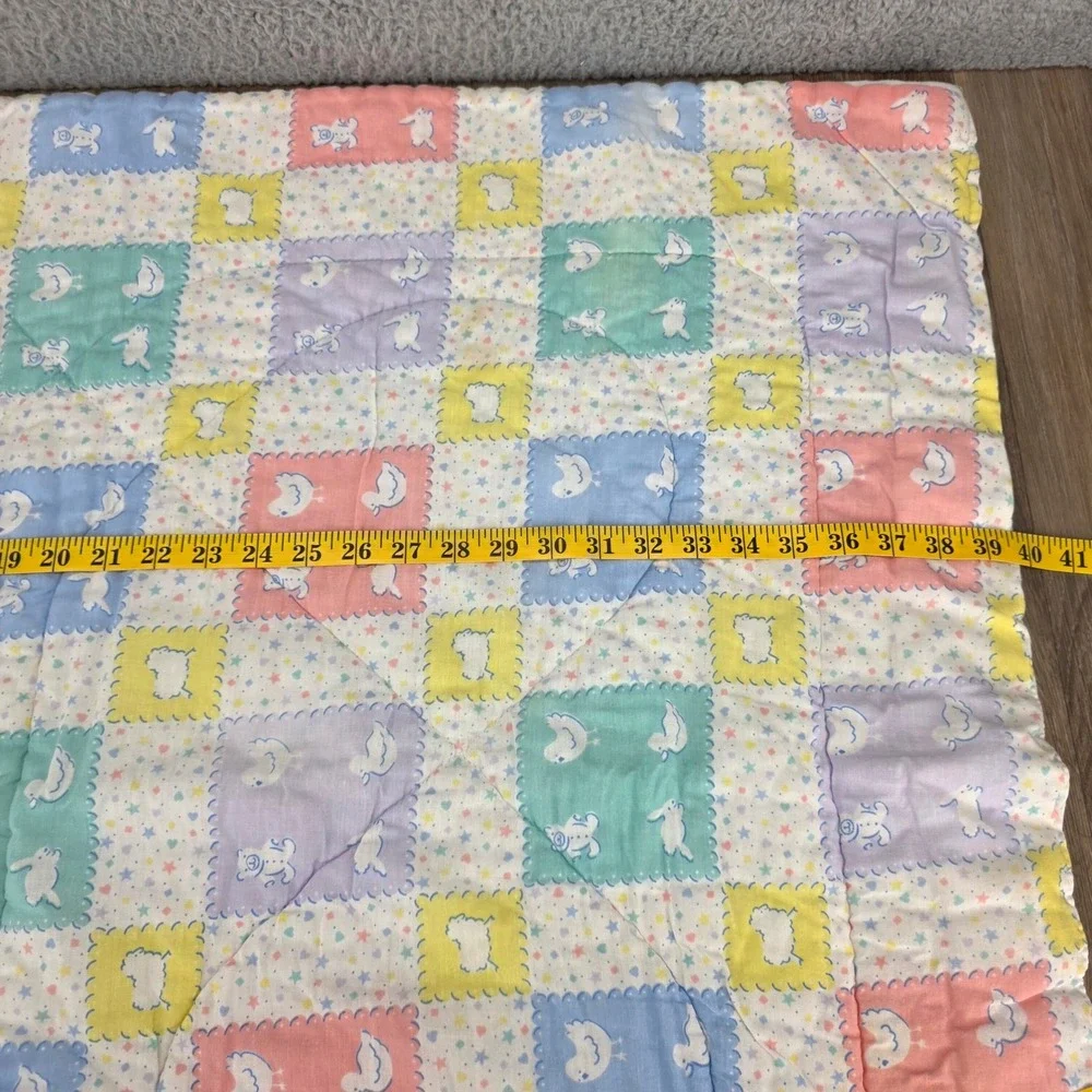 Vintage Pastel Baby Blanket Patchwork Bunny Bear Lamb Duck Nursery 33x40